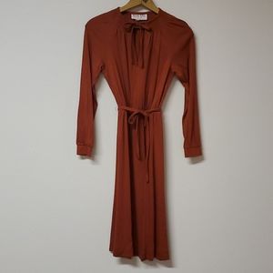 Vintage 80s brown boho long-sleeved peasant dress